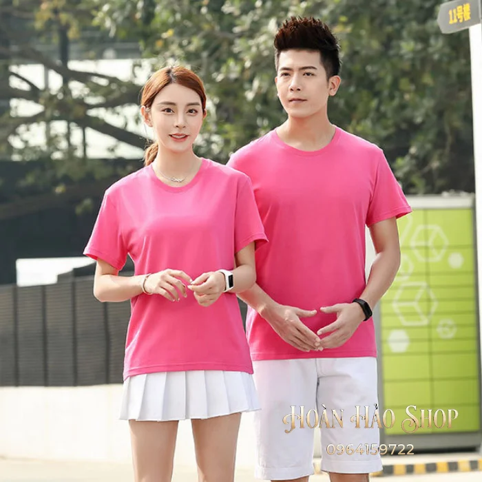 Mẫu Áo Thun Đồng Phục Cổ Tròn Màu Hồng