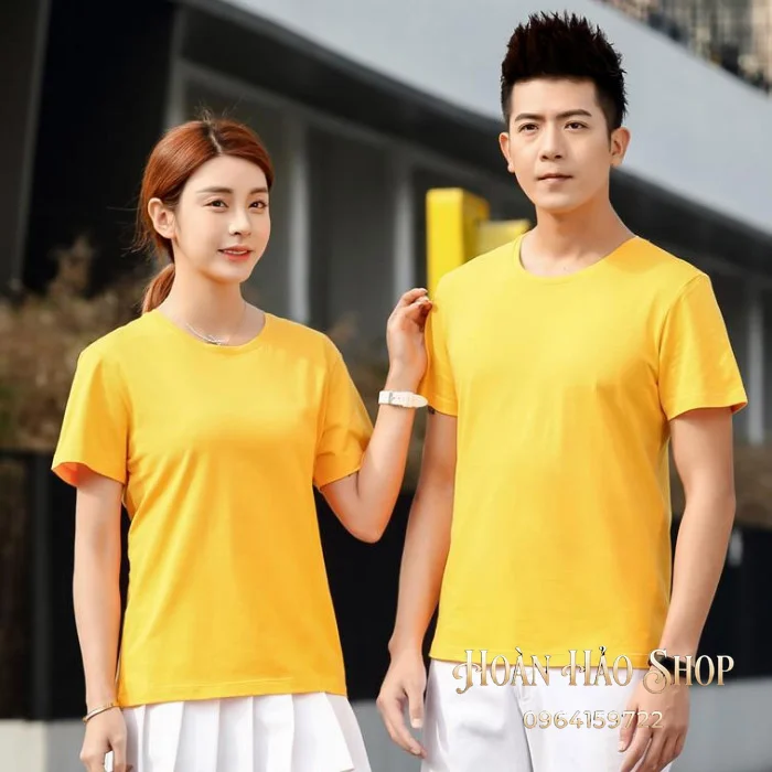 Mẫu Áo Thun Đồng Phục Cổ Tròn Màu Vàng