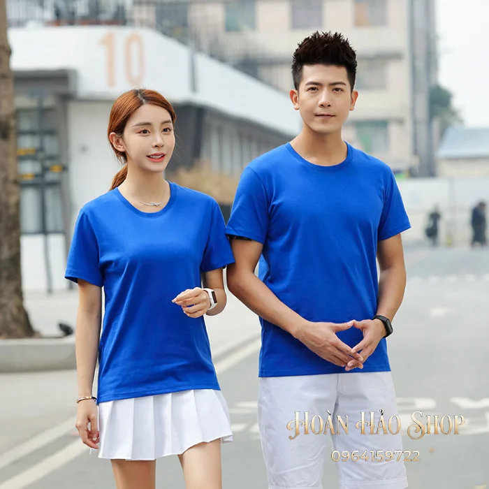 Mẫu Áo Thun Đồng Phục Cổ Tròn Màu Xanh Dương Đậm