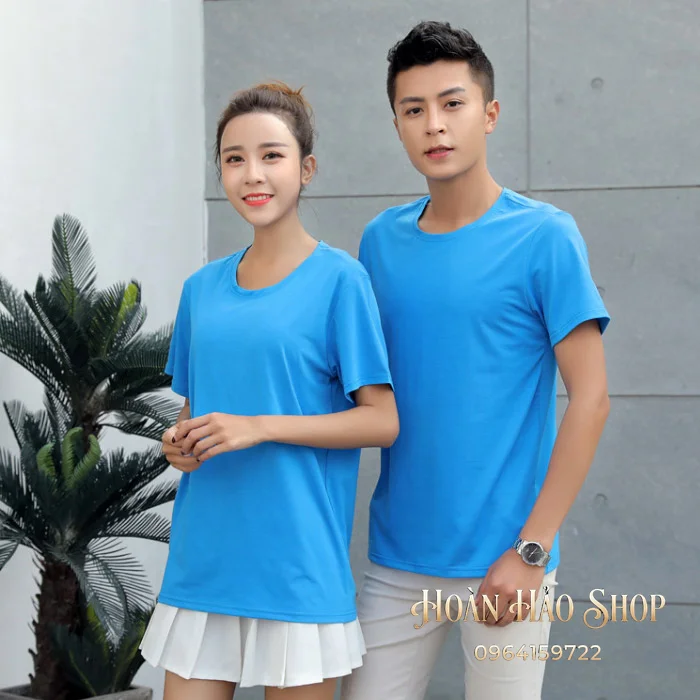 Mẫu Áo Thun Đồng Phục Cổ Tròn Màu Xanh Nước Biển