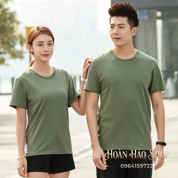 Mẫu Áo Thun Đồng Phục Cổ Tròn Màu Xanh Rêu