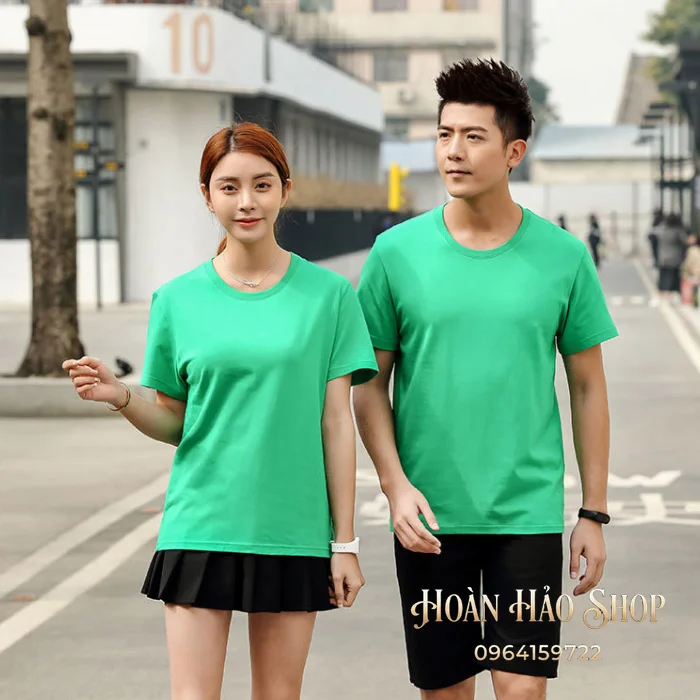 Mẫu Áo Thun Đồng Phục Cổ Tròn Màu Xanh Vải Lacoste