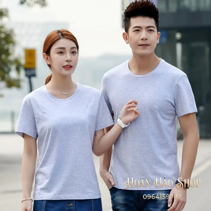 Mẫu Áo Thun Đồng Phục Cổ Tròn Màu Xám