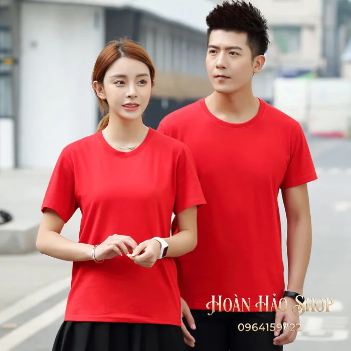 Mẫu Áo Thun Đồng Phục Cổ Tròn Màu Đỏ Vải Lacoste