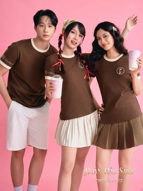 Áo Đồng Phục Công Ty Ultimate Cổ Tròn Màu Nâu Phối Màu Be