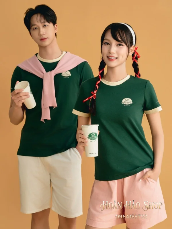 Áo Đồng Phục Công Ty Ultimate Cổ Tròn Màu Xanh Đen Phối Màu Kem Chesse