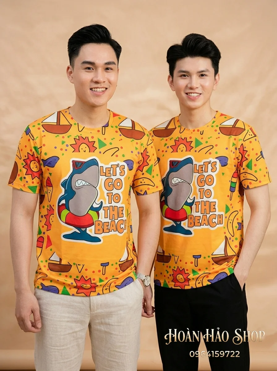 Mẫu Áo Phông Nhóm Đi Biển Màu Cam Cháy