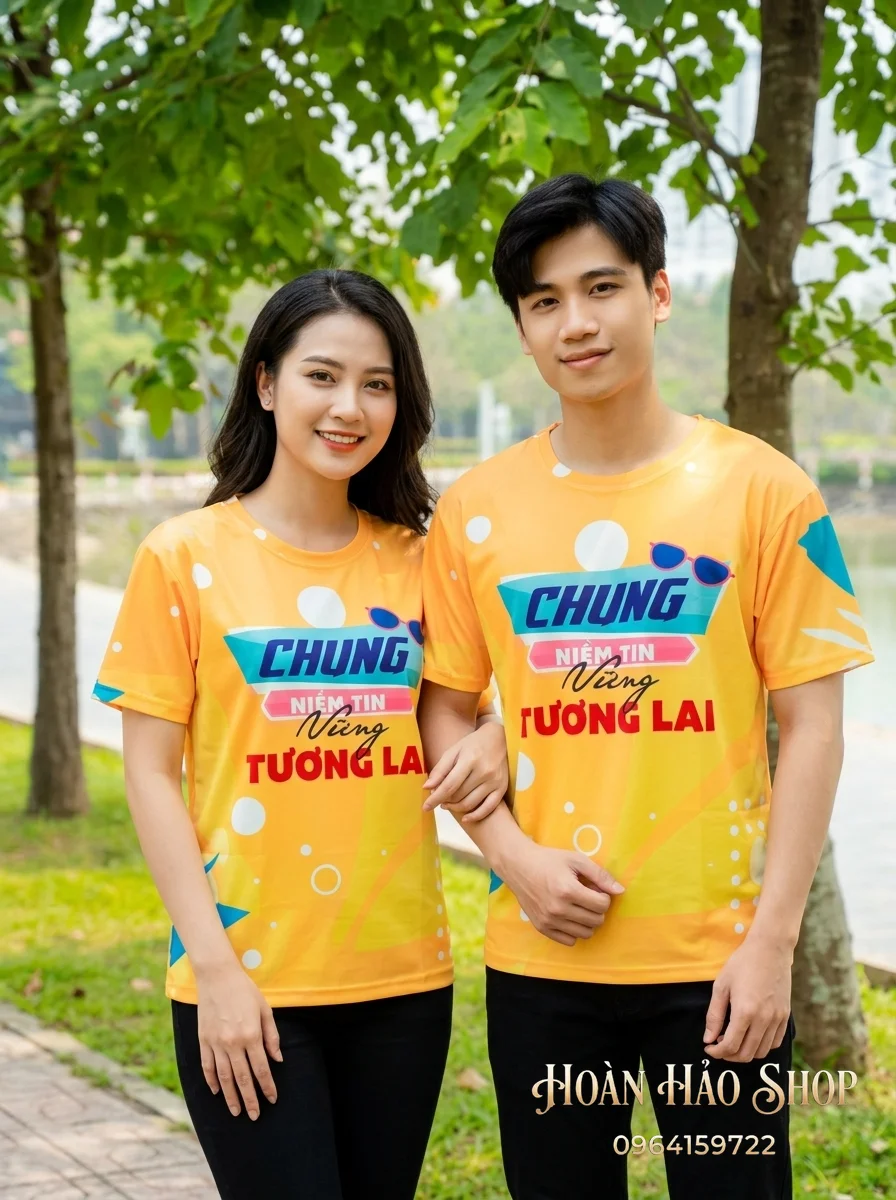 Mẫu Áo Phông Nhóm Đi Biển Màu Cam Nổi Bật