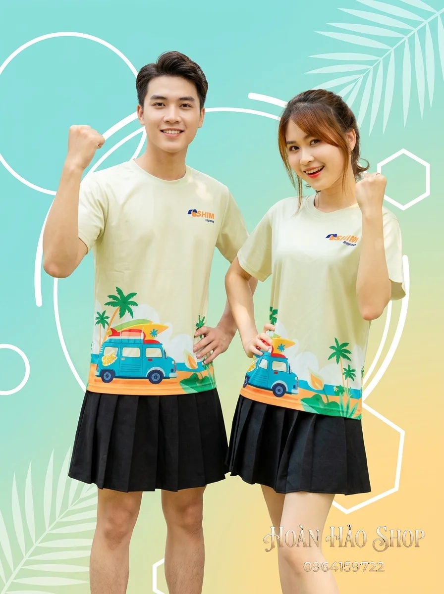 Mẫu Áo Đồng Phục Nhóm Đi Biển Màu Xanh Cốm