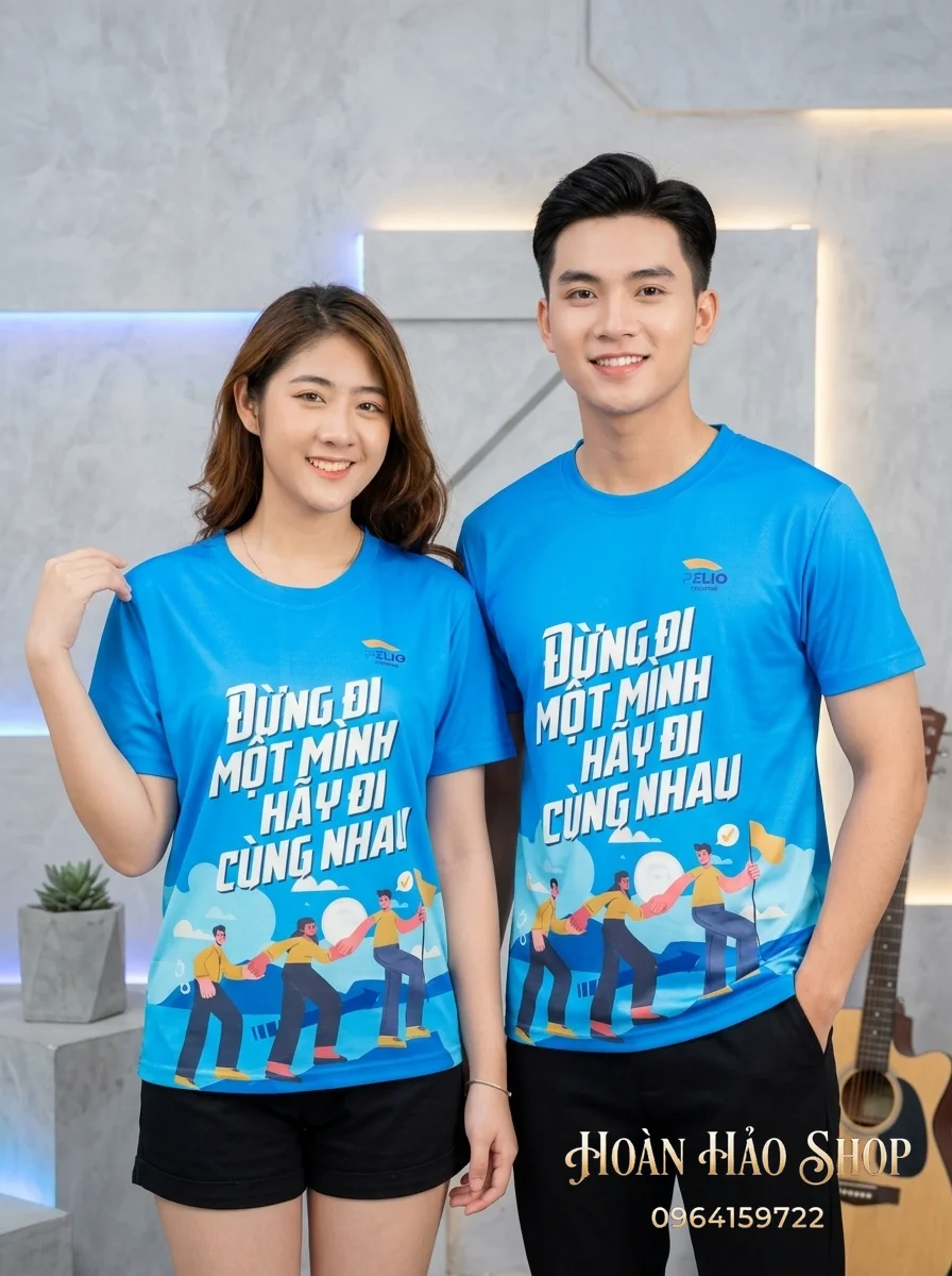 Mẫu Áo Đồng Phục Nhóm Đi Biển Pelio Màu Xanh Dương