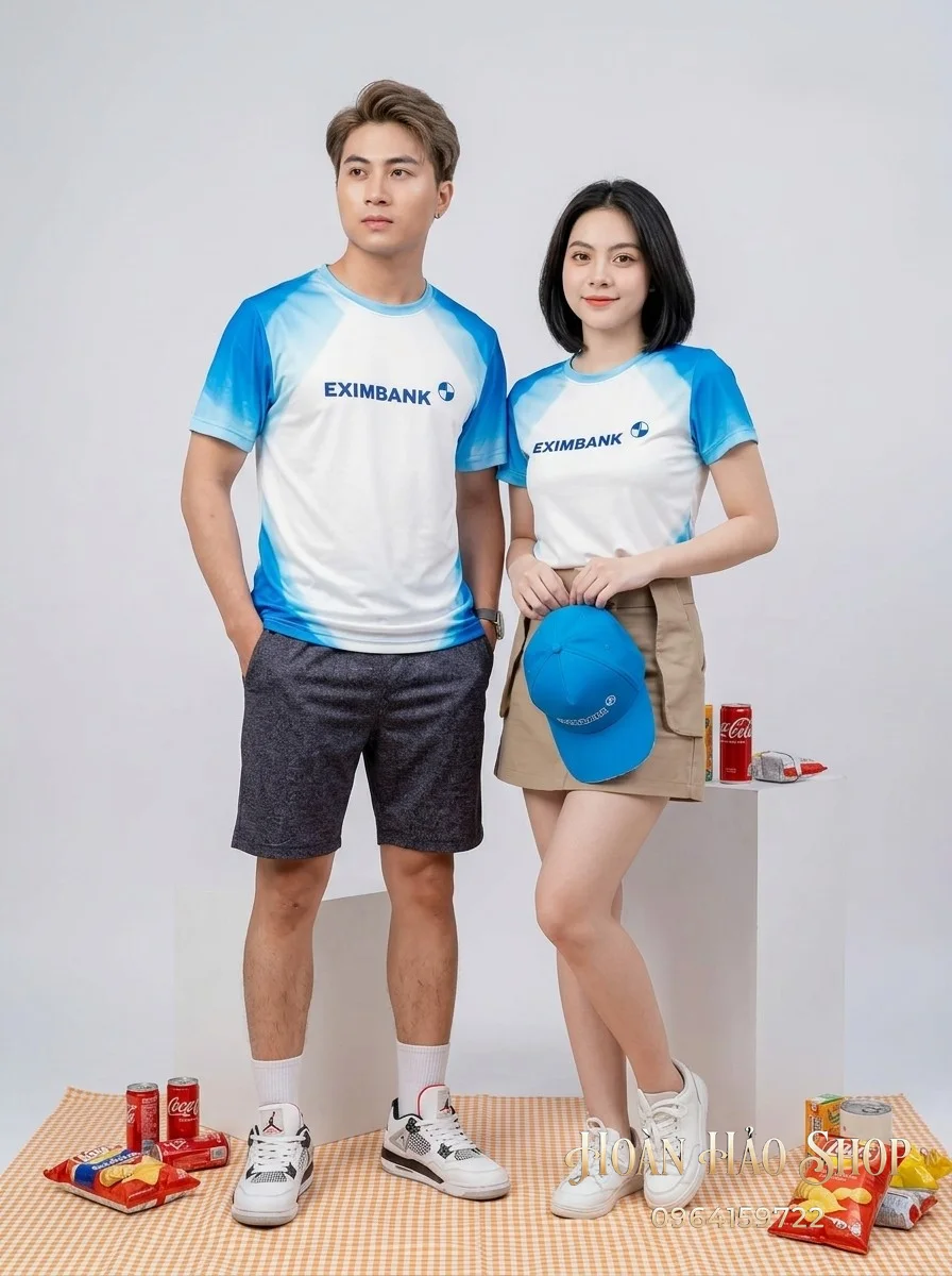 Mẫu Áo Đồng Phục Nhóm Đi Du Lịch Màu Trắng Phối Raglan Màu Xanh