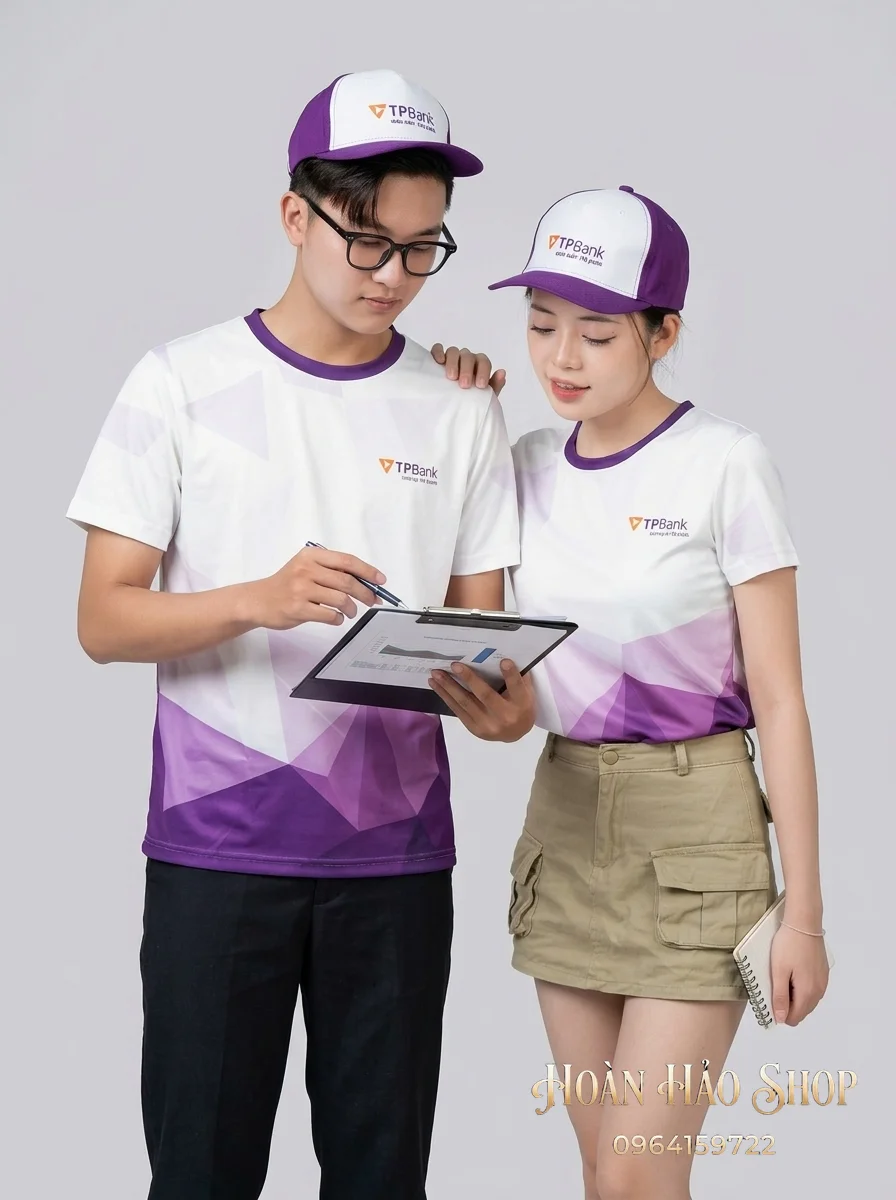 Mẫu Áo Đồng Phục Nhóm Đi Du Lịch Màu Tím Phối