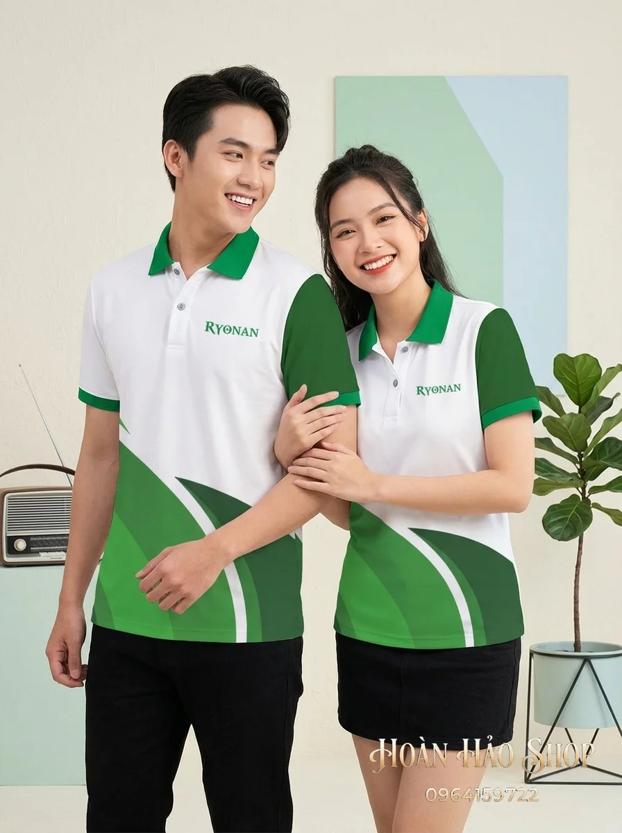 Áo Phông Nhóm Đi Biển Màu Trắng Phối Tay Xanh Lá