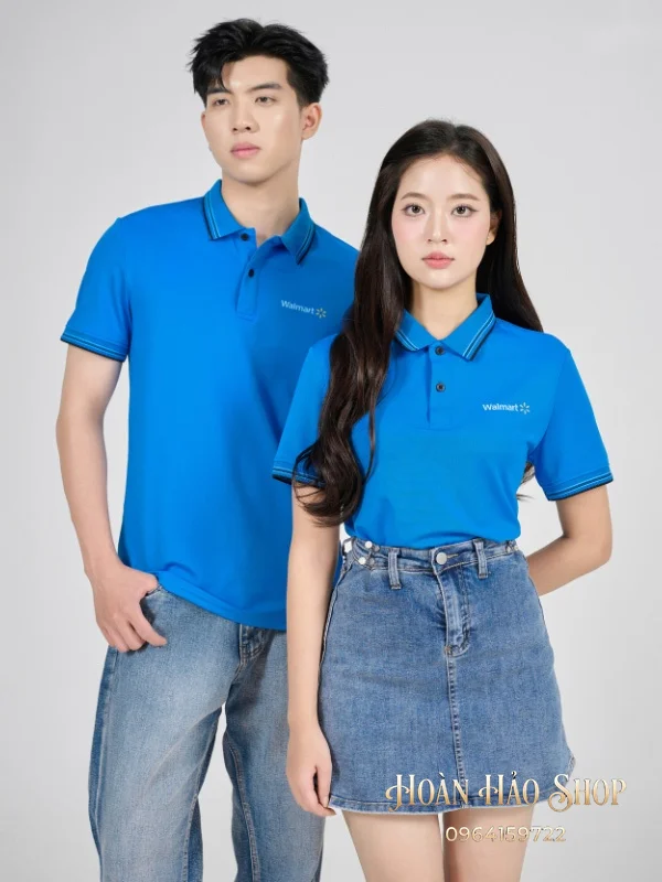 Áo Đồng Phục Công Ty Aircool Màu Ya Đậm Phối Cổ Dệt Họa Tiết