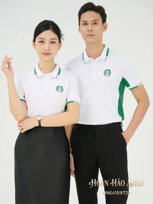 Áo Đồng Phục Công Ty Piquecool Pro Màu Trắng Gạo Phối Hai Bên Sườn Màu Xanh Lá