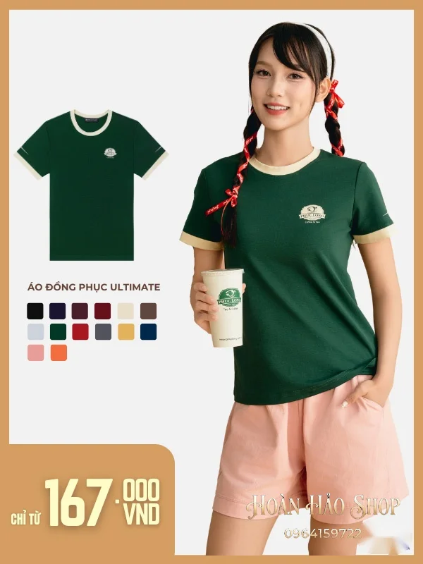 Áo Đồng Phục Công Ty Ultimate Cổ Tròn Màu Xanh Iris Phối Màu Kem Chesse