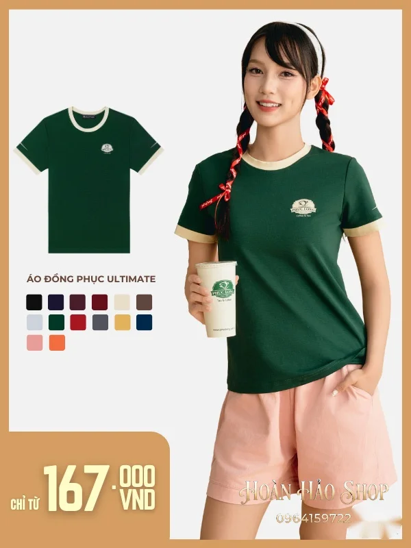 Áo Đồng Phục Công Ty Ultimate Cổ Tròn Màu Xanh Đen Phối Màu Kem Chesse