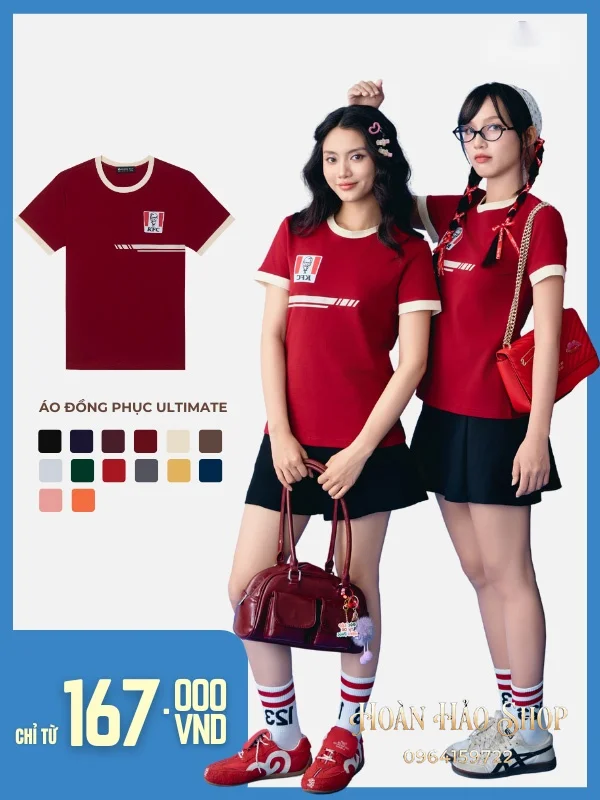 Áo Đồng Phục Công Ty Ultimate Cổ Tròn Màu Đỏ Đô Phối Be