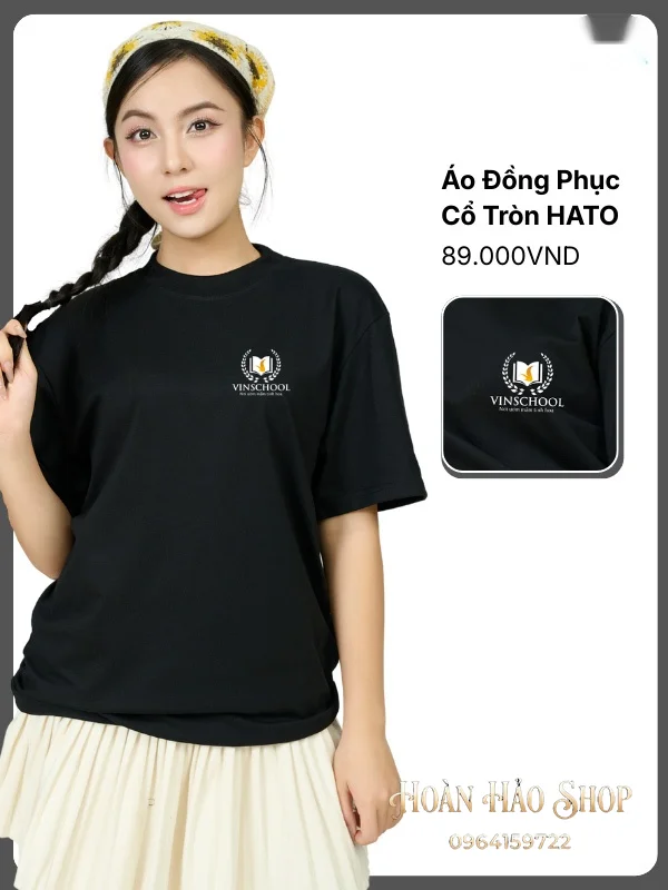 Đồng Phục Áo Thun Cổ Tròn Hato Màu Đen