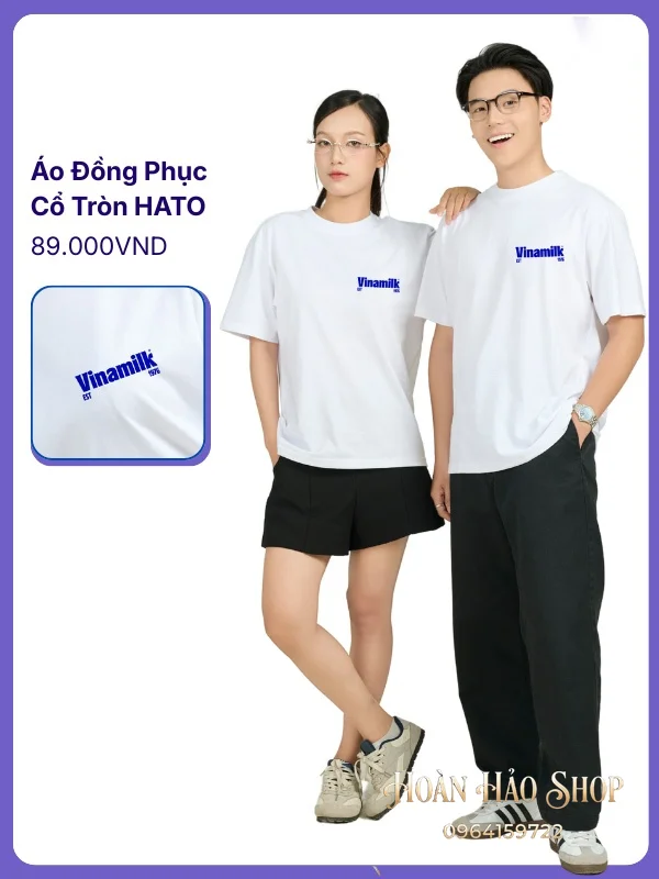 Đồng Phục Áo Thun Cổ Tròn Hato Màu Trắng