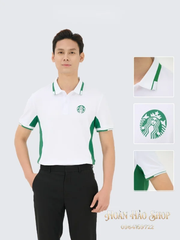 Áo Đồng Phục Công Ty Piquecool Pro Màu Trắng Gạo Phối Hai Bên Sườn Màu Xanh Lá