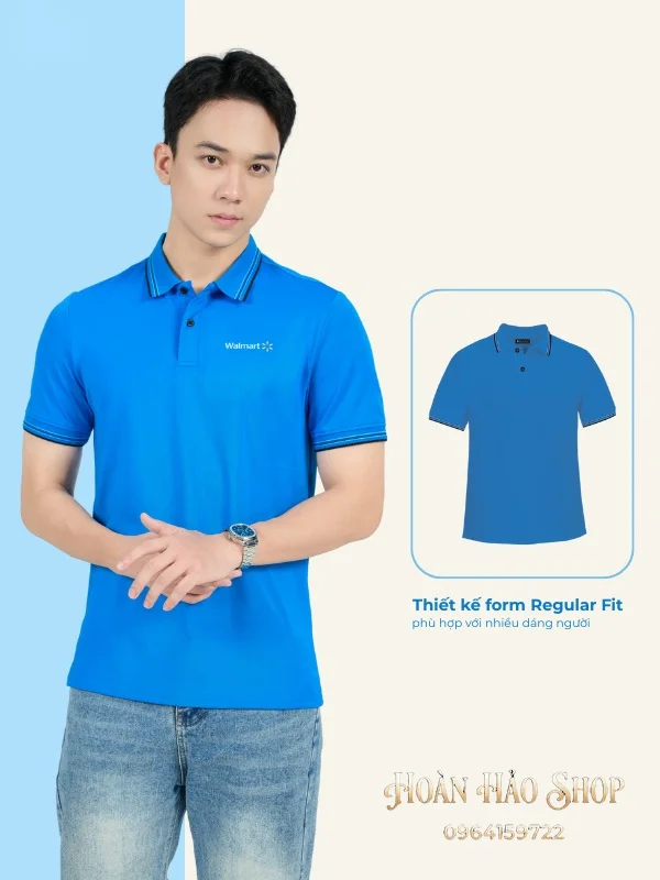 Áo Đồng Phục Công Ty Aircool Màu Ya Đậm Phối Cổ Dệt Họa Tiết