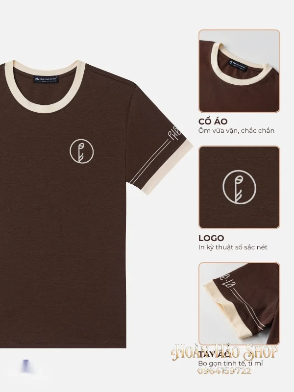 Áo Đồng Phục Công Ty Ultimate Cổ Tròn Màu Nâu Phối Màu Be