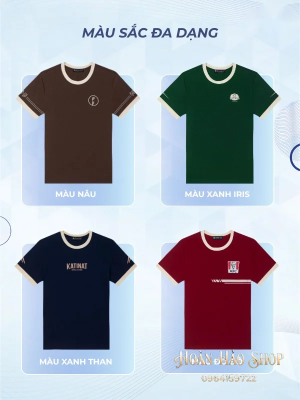 Áo Đồng Phục Công Ty Ultimate Cổ Tròn Màu Xanh Iris Phối Màu Kem Chesse