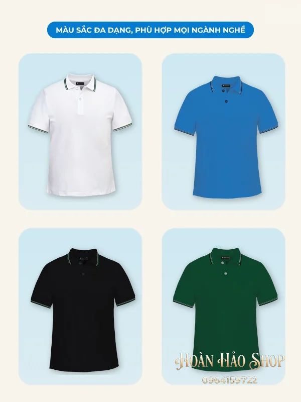 Áo Đồng Phục Công Ty Aircool Màu Đen Phối Cổ Dệt Họa Tiết